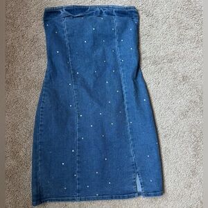 DENIM DRESS WITH RHINESTONES